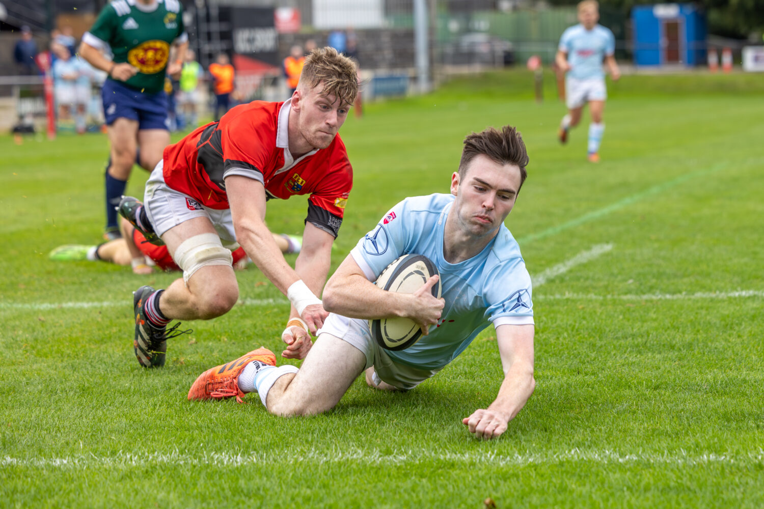 Colm Quilligan scoring a try against UCC RFC